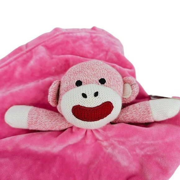 Magic Years Lovey Security Blanket Pink White Soft Sock Monkey Rattles Satin New - Picture 11 of 11